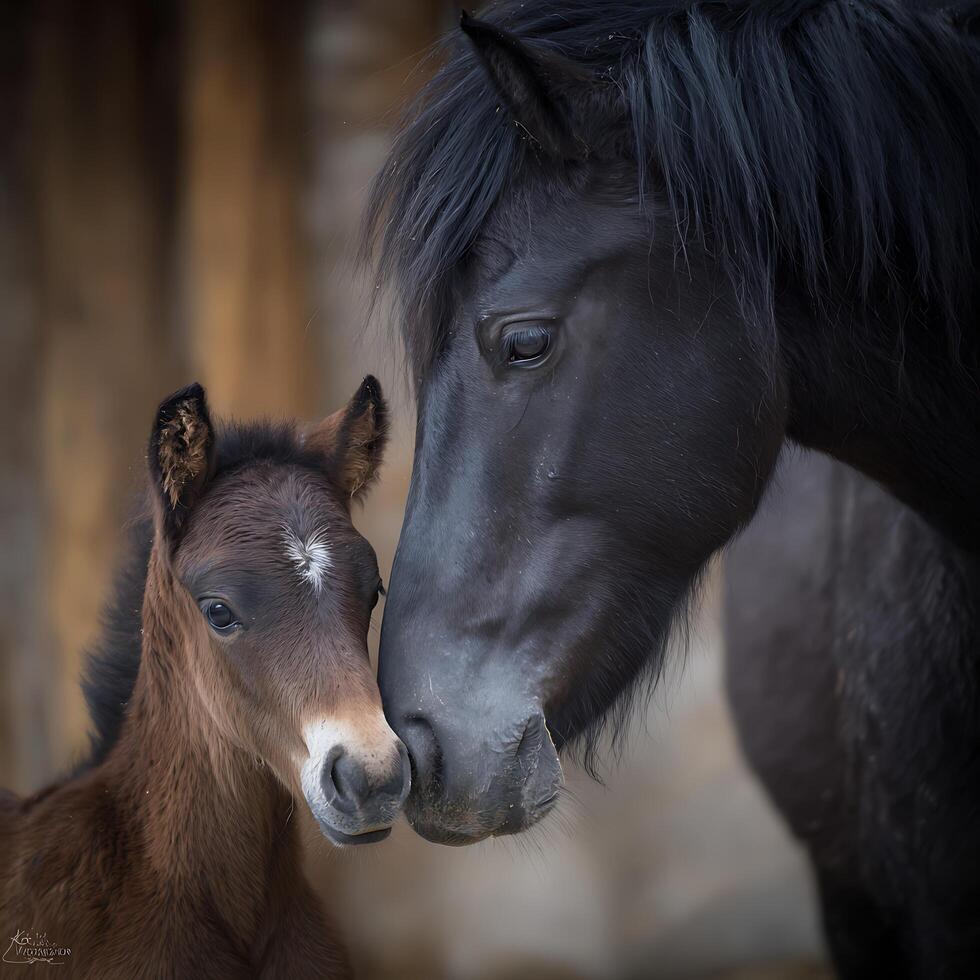 Tender Touch A Mother Horse Nuzzles Her Gentle Foal. photo