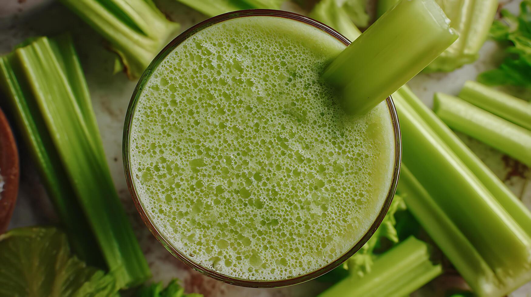 Fresh Green Celery Juice with a Celery Stick Garnish and Stalks photo