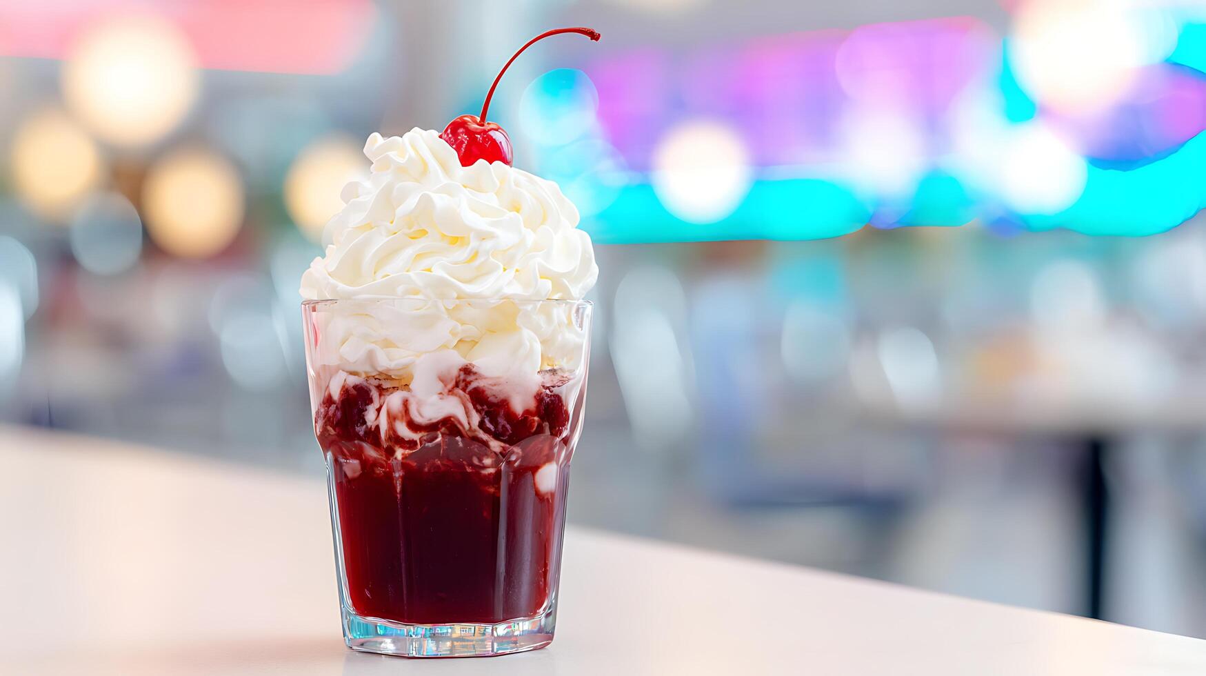Delicious Cherry Sundae with Whipped Cream and a Cherry on Top. photo