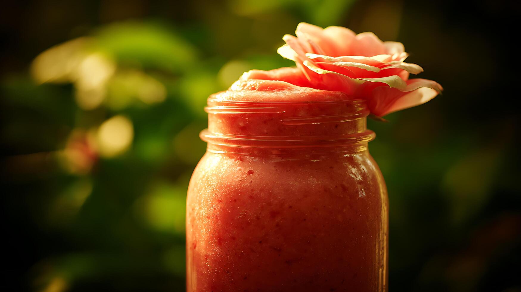 Refreshing Pink Smoothie with a Delicate Rose Garnish. photo
