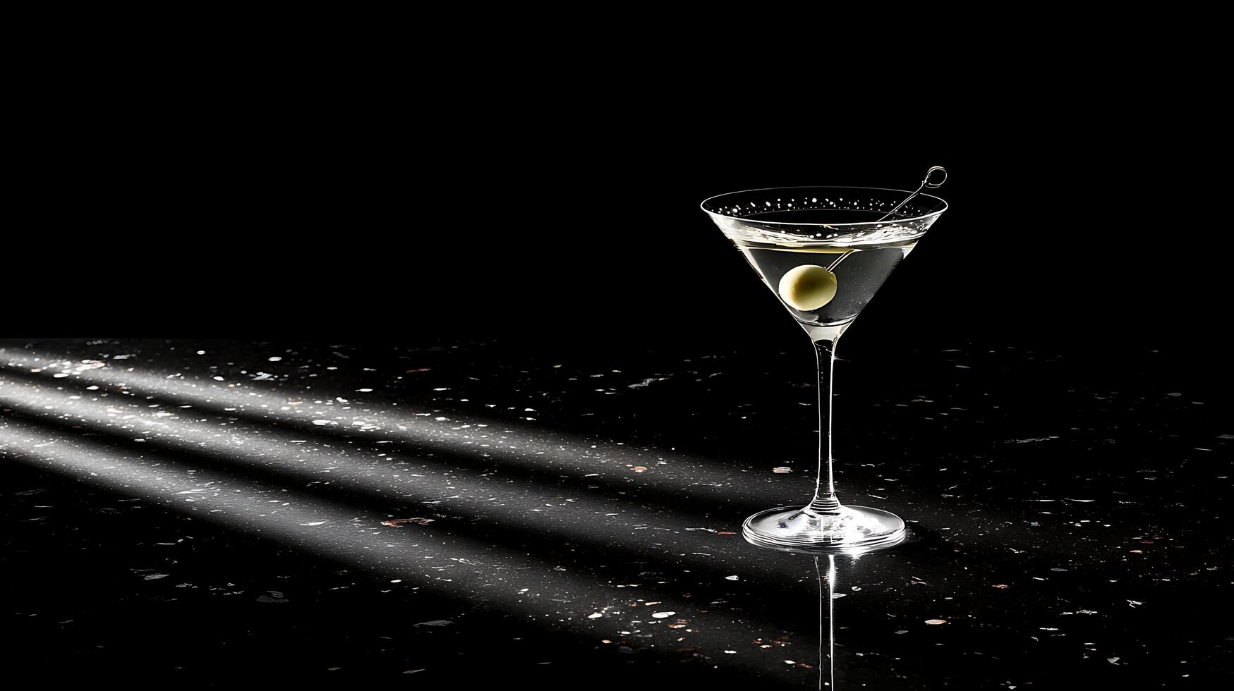 Elegant Martini with Olive and Dramatic Light Rays on Dark Surface. photo