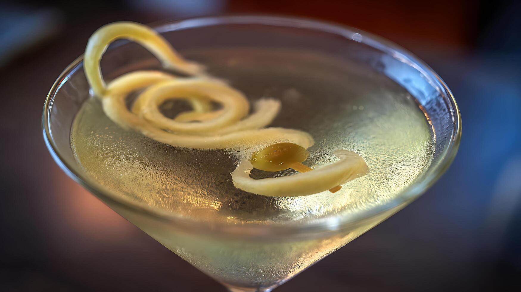 Perfectly Chilled Martini with a Lemon Twist and Olive Delight. photo
