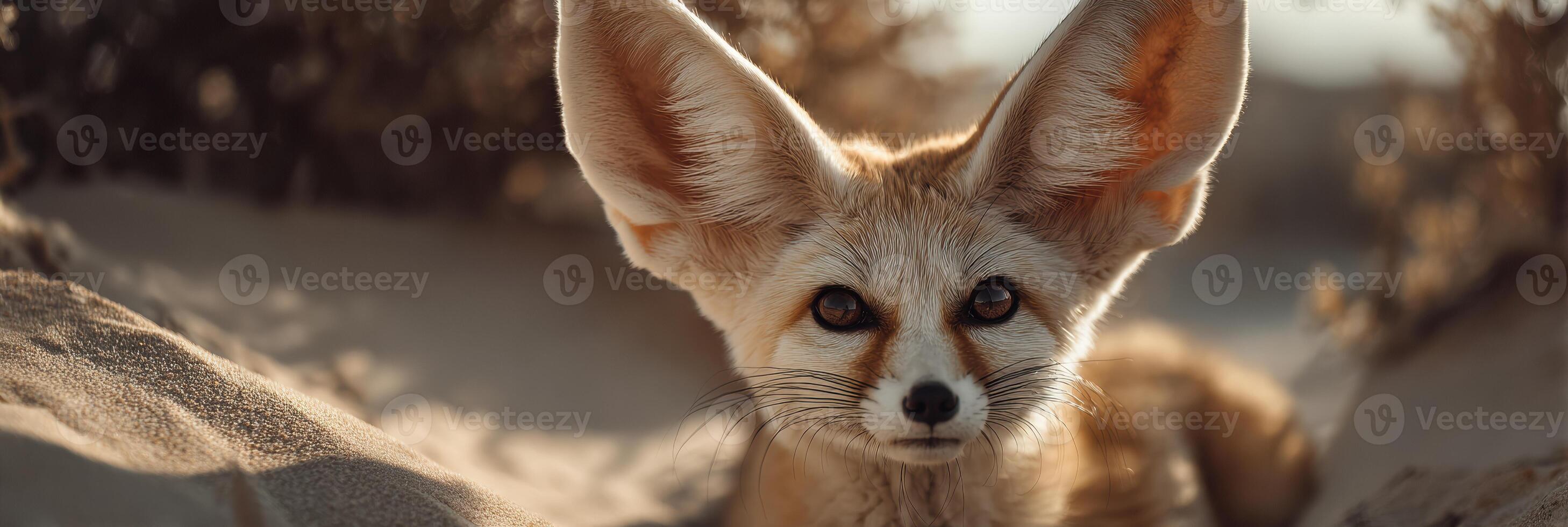 Fennec Fox in Sandy Habitat With Large Ears Alert, Showcasing Adaptation to Desert Environment photo