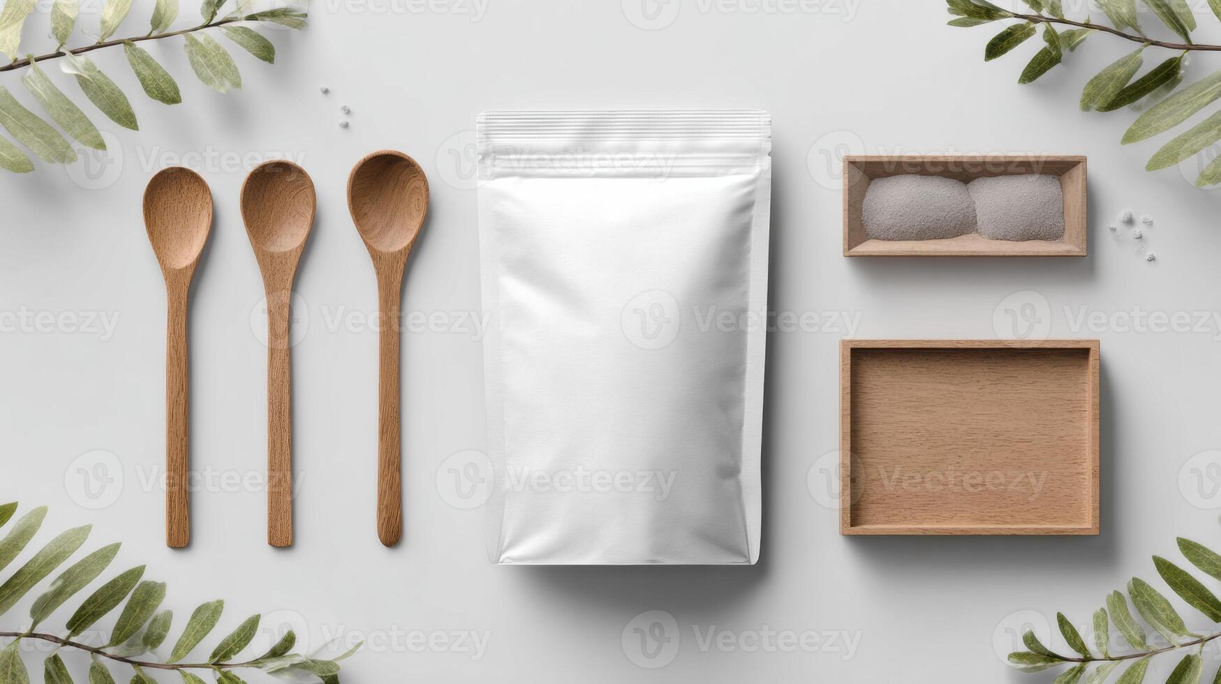 Minimal Packaging Pouch Mockup With Natural Props for Product Presentation in a Clean Layout photo