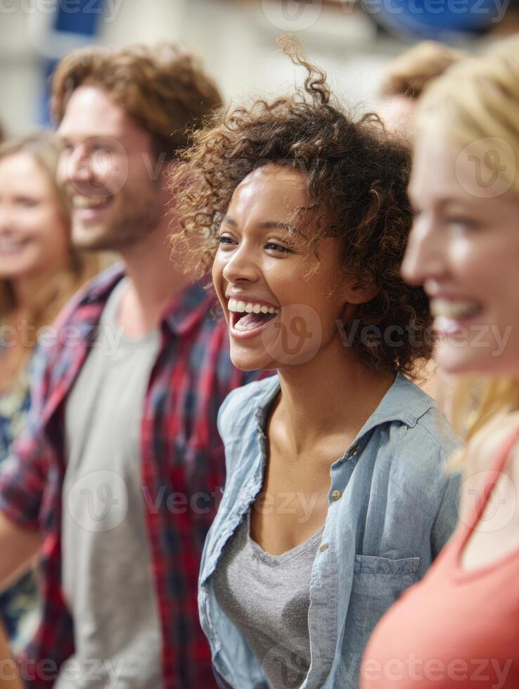People Enjoying Laughter and Connection During a Team-Building Activity in a Vibrant Indoor Setting photo