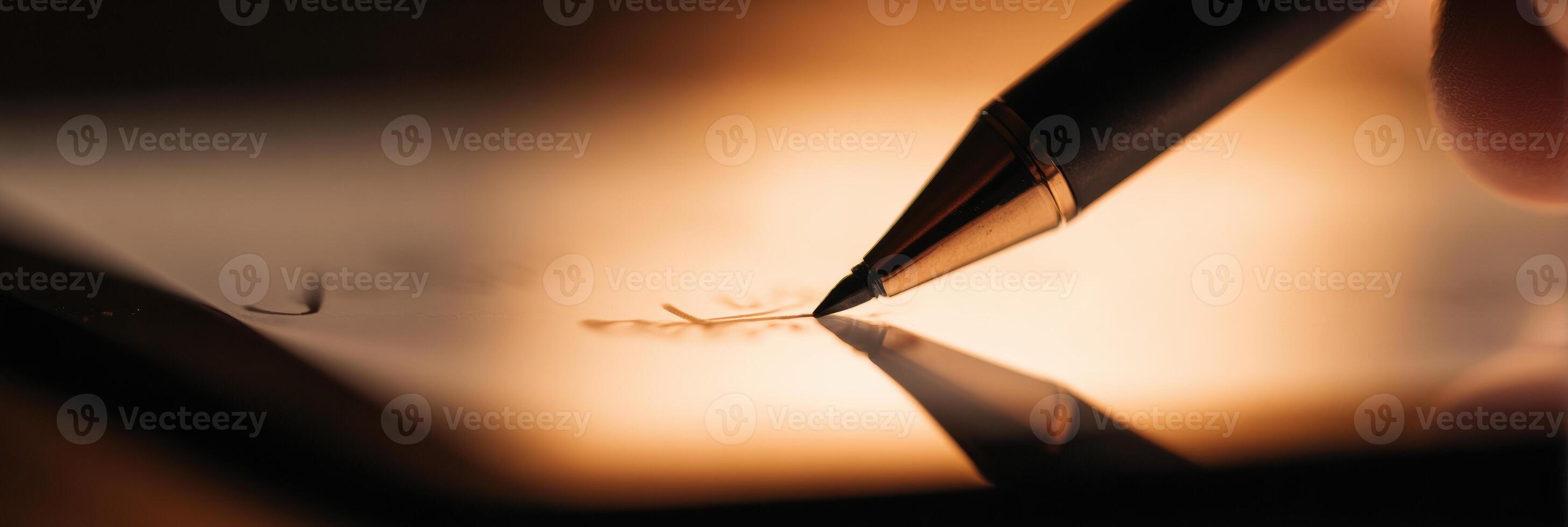 Digital Pen Creates Intricate Messages on a Sleek Tablet Surface With a Warm Glow During a Creative Session photo