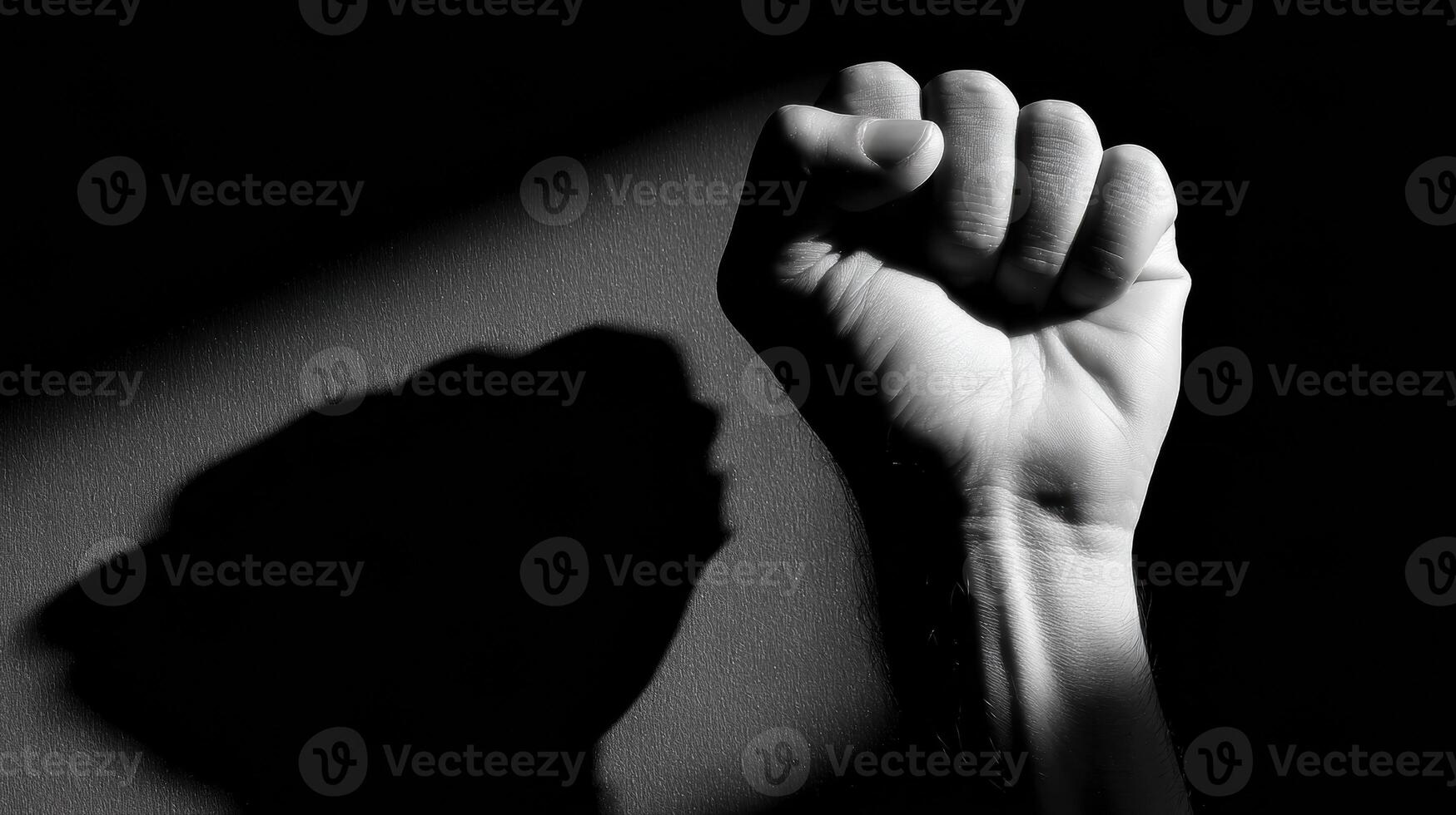 Clenched Fist Silhouette Casting a Harsh Shadow on a Wall During Evening Light photo