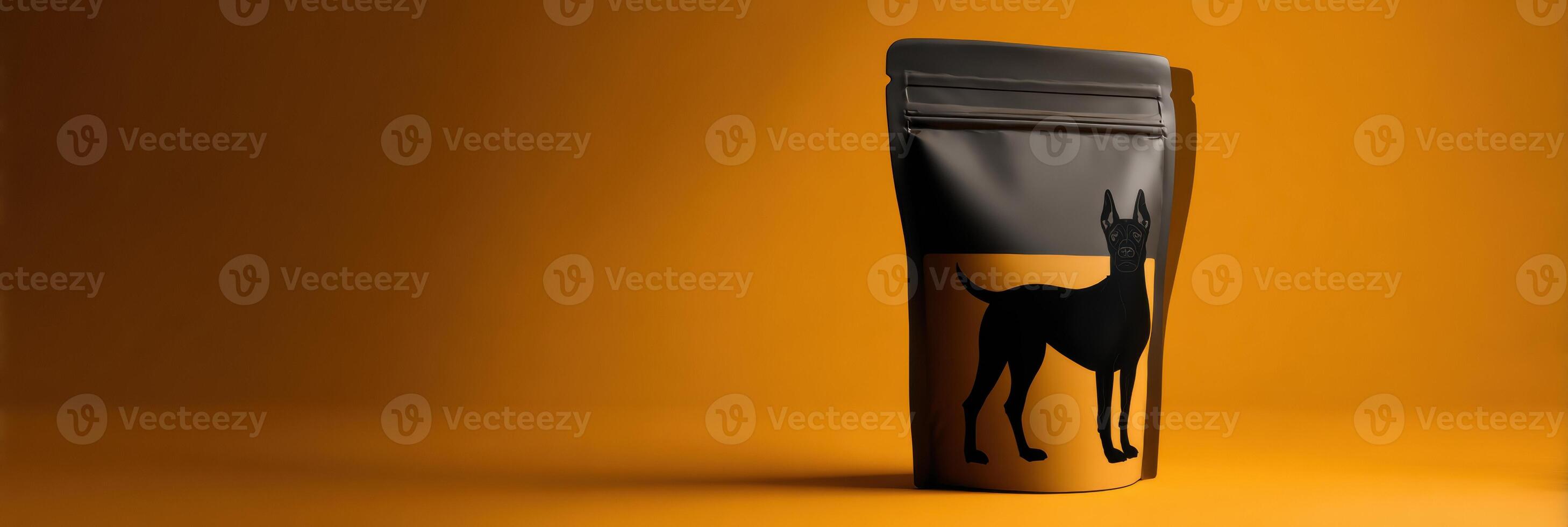 Sleek Pouch Packaging Design Mockup Featuring a Dog Silhouette Against a Faded Background Showcasing Its Modern Aesthetic photo