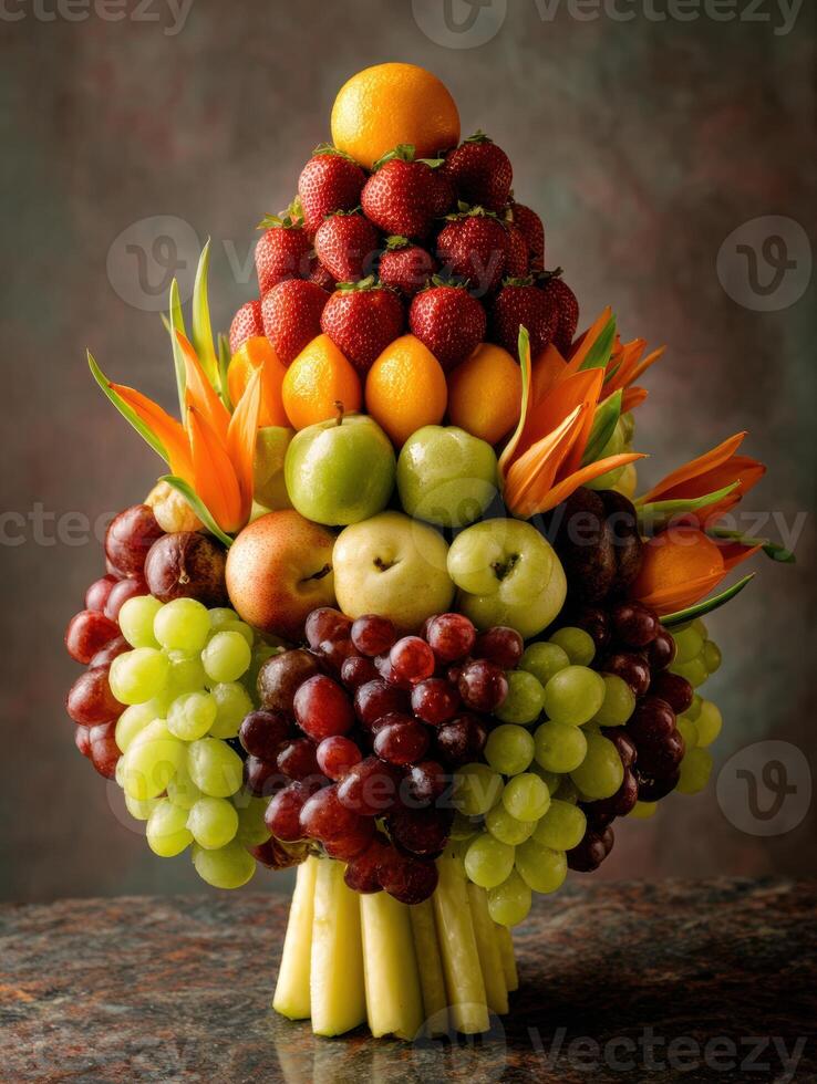 Natural Fruit Cluster Showcases Vibrant Colors and Harmonious Shapes, Creating an Appealing Arrangement on a Clean Side Zone photo
