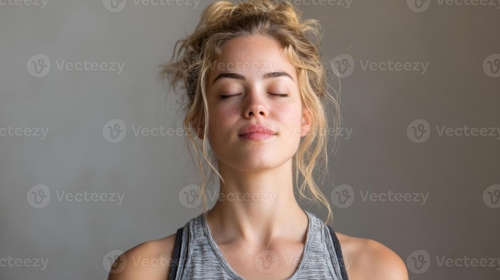 Breathing Techniques Grid for Stress Relief Performed by a Woman in a Relaxed Indoor Setting During Daylight Hours photo