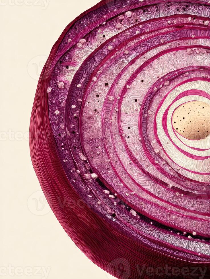 Cross-section of Red Onion Displayed in a Scientific Infographic Style Highlighting Cellular Structure and Layers photo