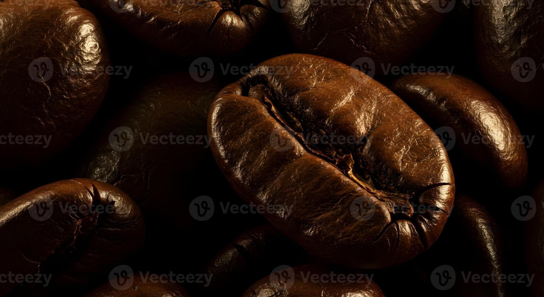 Close up macro shot of roasted coffee beans with rich brown color and texture photo