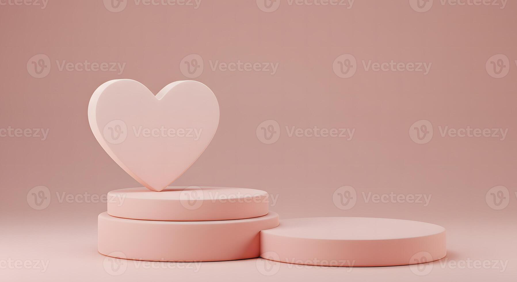 Minimalist pink heart on stepped podium against a soft blush background photo