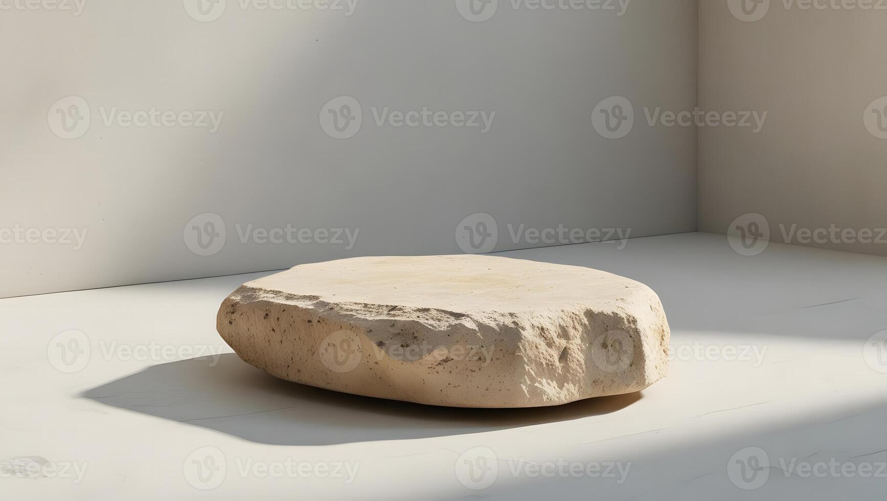Natural stone podium with soft shadows and minimalist background for product display photo