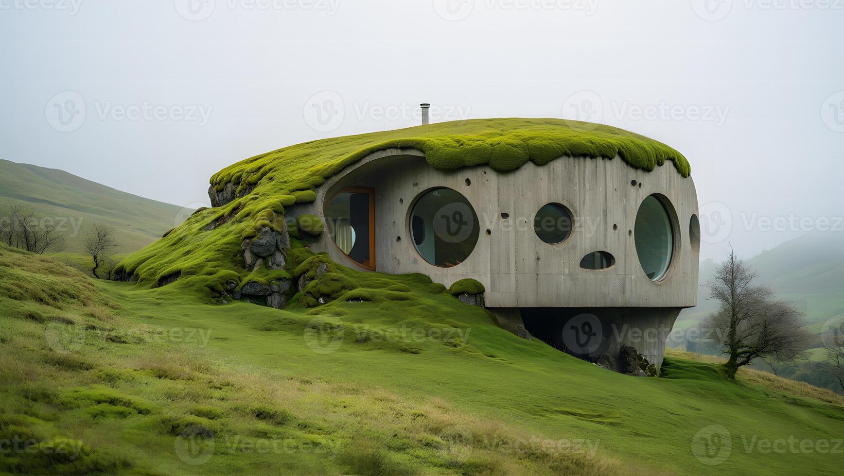 A house made out of moss on a hillside photo