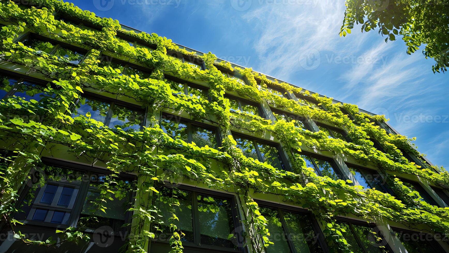 A building with green vines growing on it photo