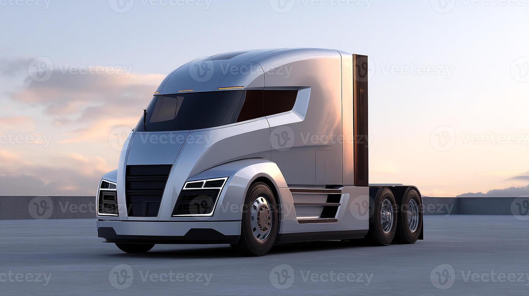 Futuristic semi truck, innovative transportation technology with modern design elements photo