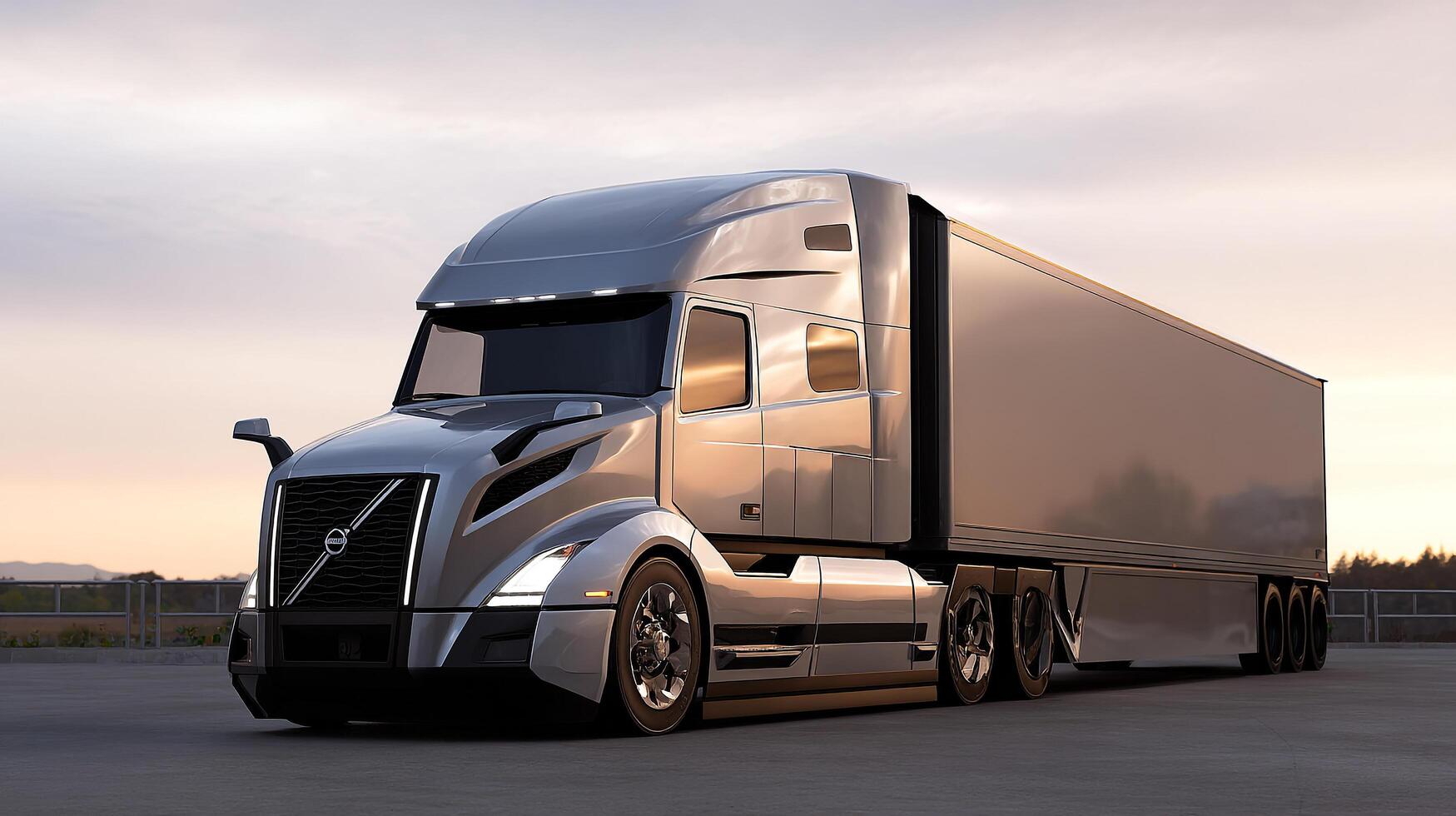 Sleek and Modern Silver Semi Truck at Dusk photo