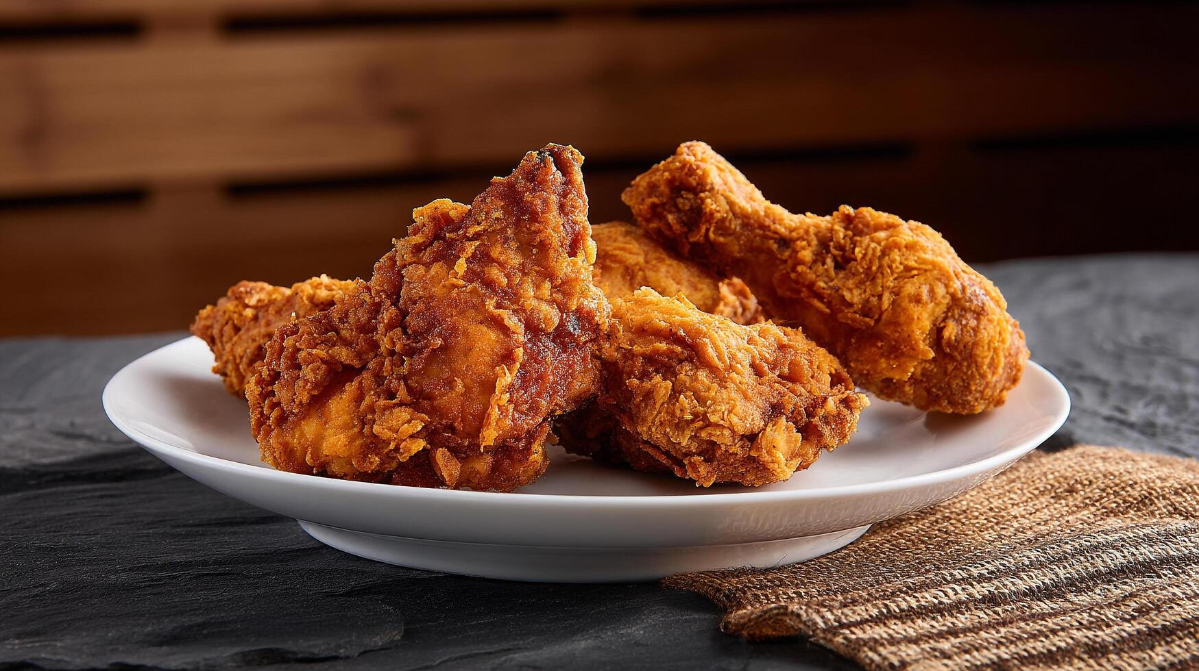 Golden crispy fried chicken on display photo