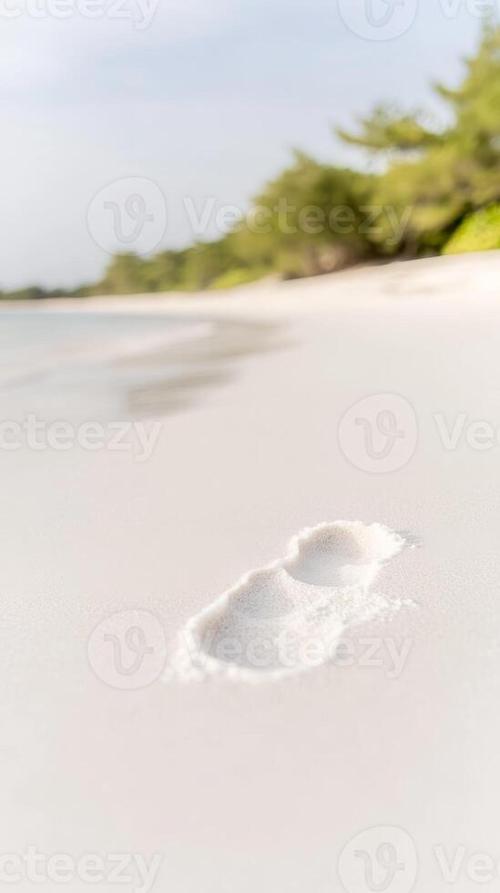 Tranquil Footprint on Pristine White Sand Beach A Serene Tropical Escape, Symbolizing Peaceful Journeys and Coastal Relaxation photo