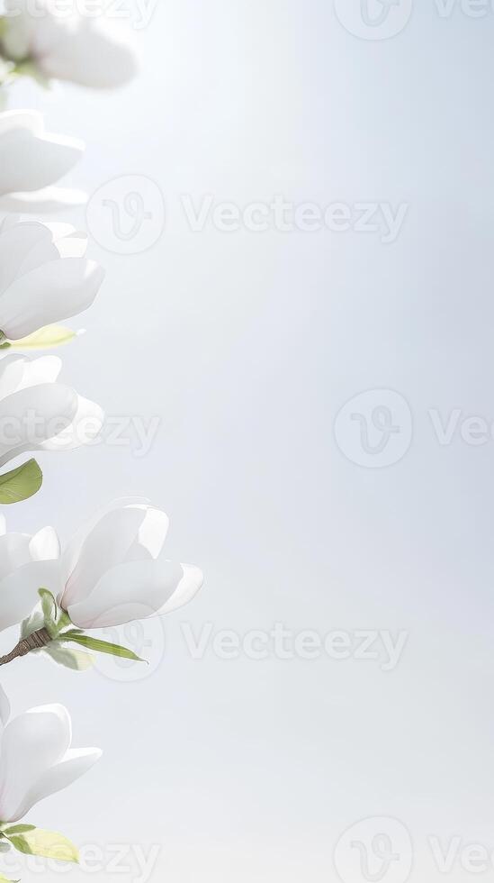 Captivating White Magnolia Blooms Elegant Floral Beauty in Soft Spring Light, a Serene Botanical Masterpiece for Nature-Inspired Designs and Backgrounds photo