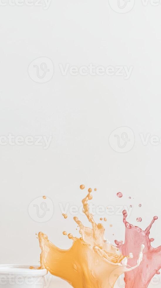 Vibrant Liquid Splashes Dynamic Orange and Pink Fluids Creating an Energetic Burst of Color and Refreshment, Perfect for Beverage Concepts photo