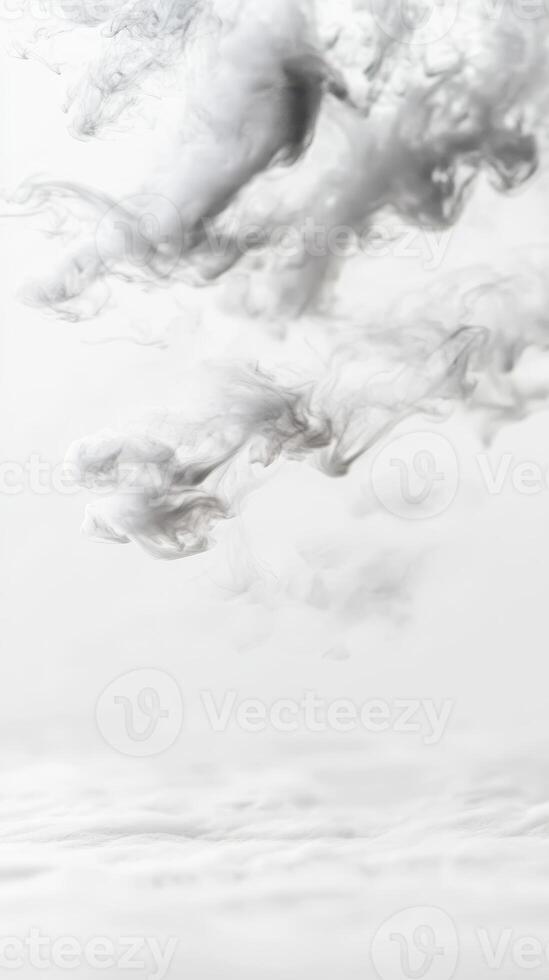 Ethereal white and grey smoke swirls gracefully on a pristine background, creating an abstract, flowing texture perfect for serene designs and concepts. photo