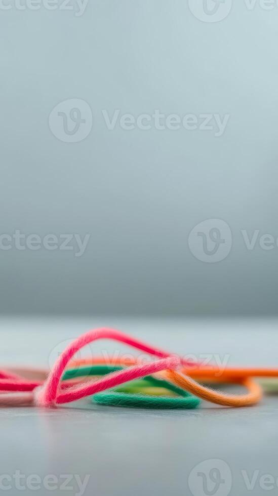 Colorful Yarn Threads Intertwined A Vibrant Macro View of Soft Textile Fibers, Evoking Creativity and Craft Hobbies photo