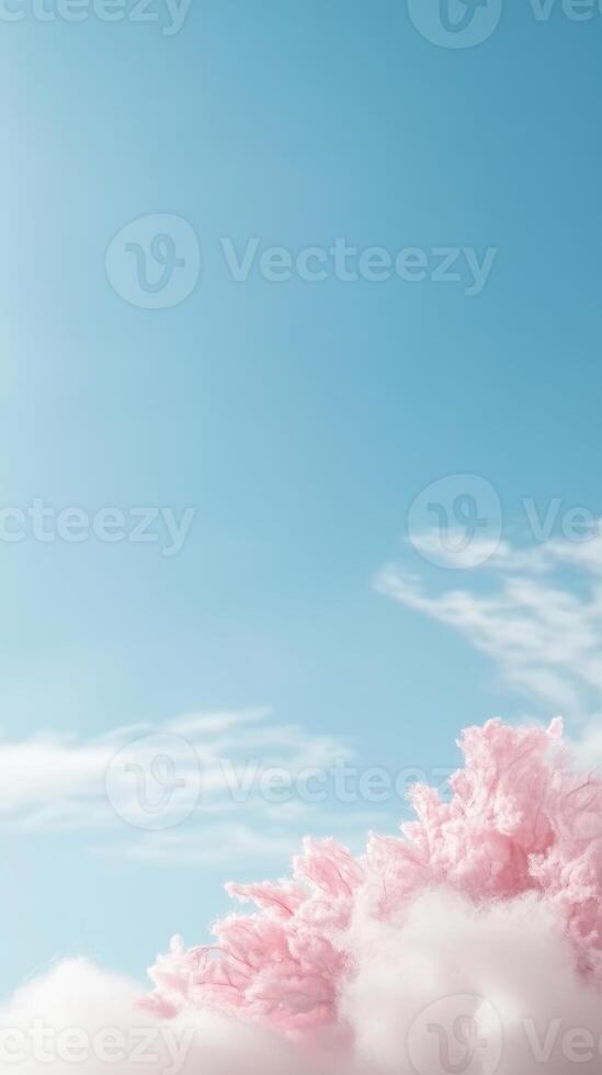 Soft Pink Clouds Adrift in a Tranquil Blue Sky, Evoking Serenity and Whimsy. Ideal for Dreamy Backgrounds and Gentle Aesthetics. photo