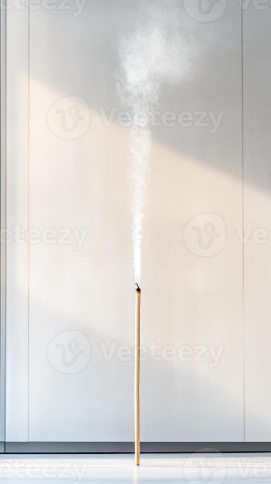 Serene Incense Smoke Rising A Symbol of Calm, Meditation, and Spiritual Purity in a Minimalist Setting. Perfect for Wellness and Zen Concepts photo