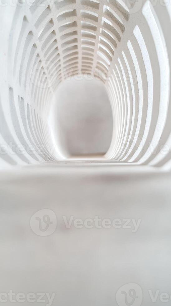 Ethereal White Architectural Passage A Modern Geometric Tunnel with Soft Light and Abstract Patterns, Evoking Serenity and Infinite Depth photo