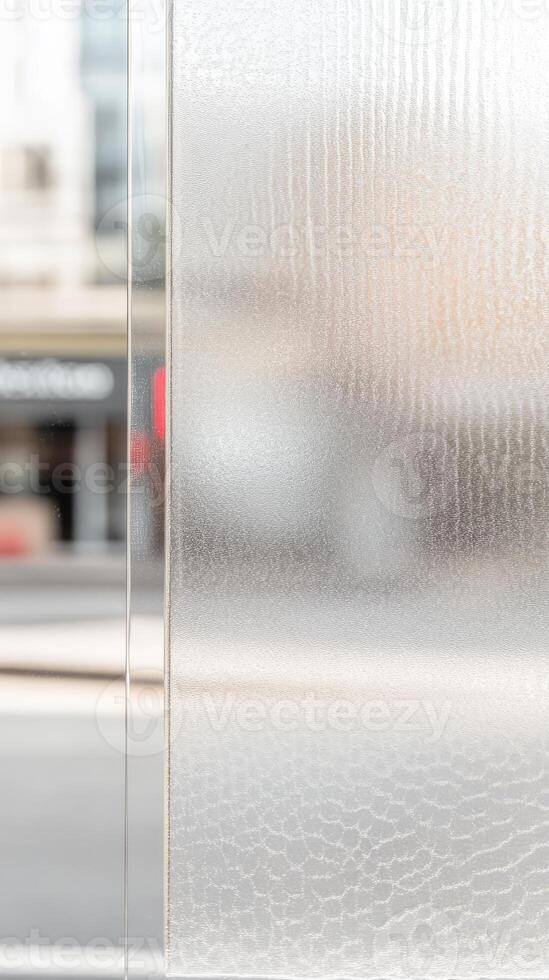 Elegant frosted glass texture with subtle patterns and a blurred urban background, perfect for modern architectural designs and privacy concepts. photo