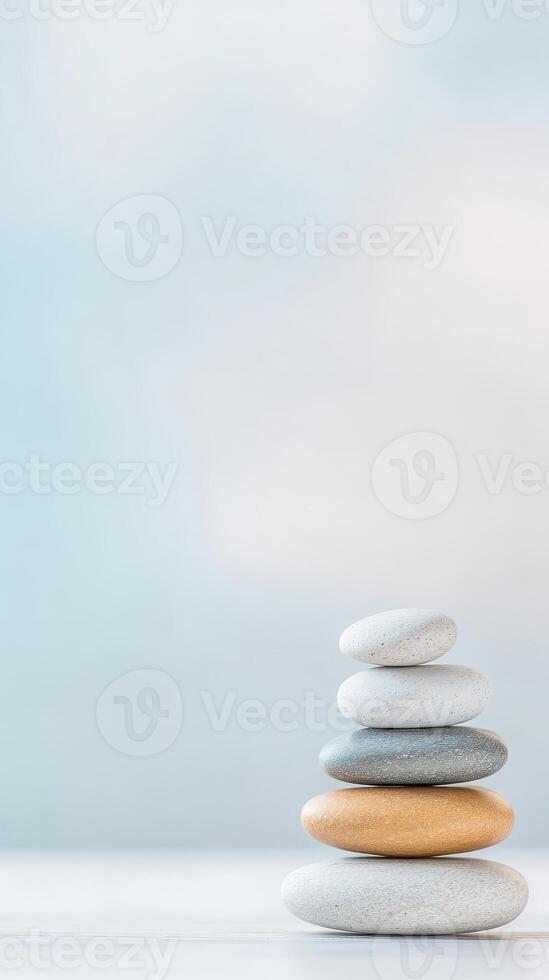 Stacked Zen Stones A Symbol of Balance, Calm, and Serenity. Perfect for Meditation, Mindfulness, and Inner Peace Concepts. photo