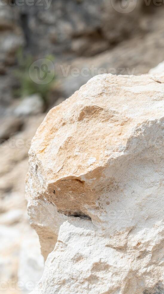 Close-up of a rugged natural rock formation, showcasing intricate textures and earthy tones. Perfect for backgrounds and environmental themes. photo