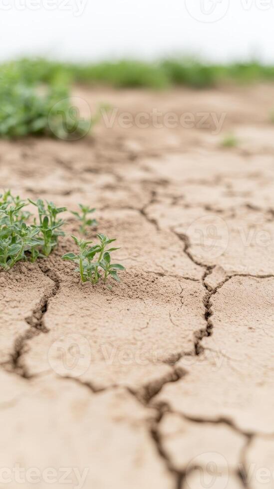 New Life Emerges from Dry, Cracked Earth Symbol of Resilience and Hope in Challenging Environmental Conditions and Climate Change photo