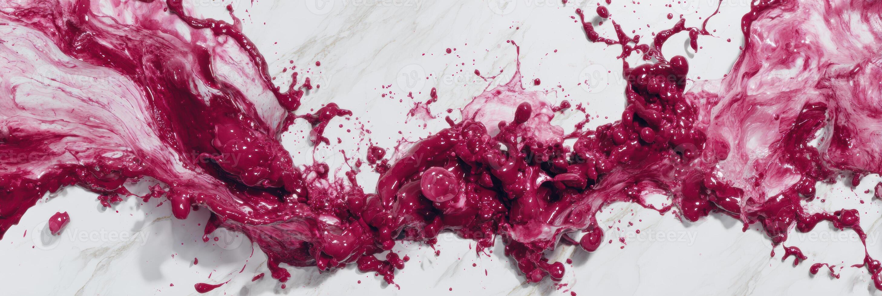 Artistic Splash of Beet Juice Creates Vibrant Patterns on White Marble Surface Accentuating Contrasting Textures and Colors photo