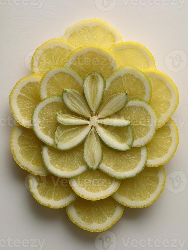 Lemon Wedges Arranged in Striking Mandala Shape With Open Top Margin for Artistic Presentation and Design Inspiration photo