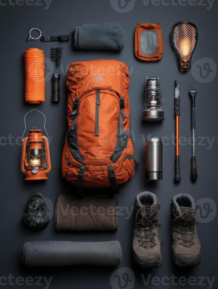 Explore the Outdoors With Essential Camping Gear Laid out for an Adventurous Night Under the Stars photo