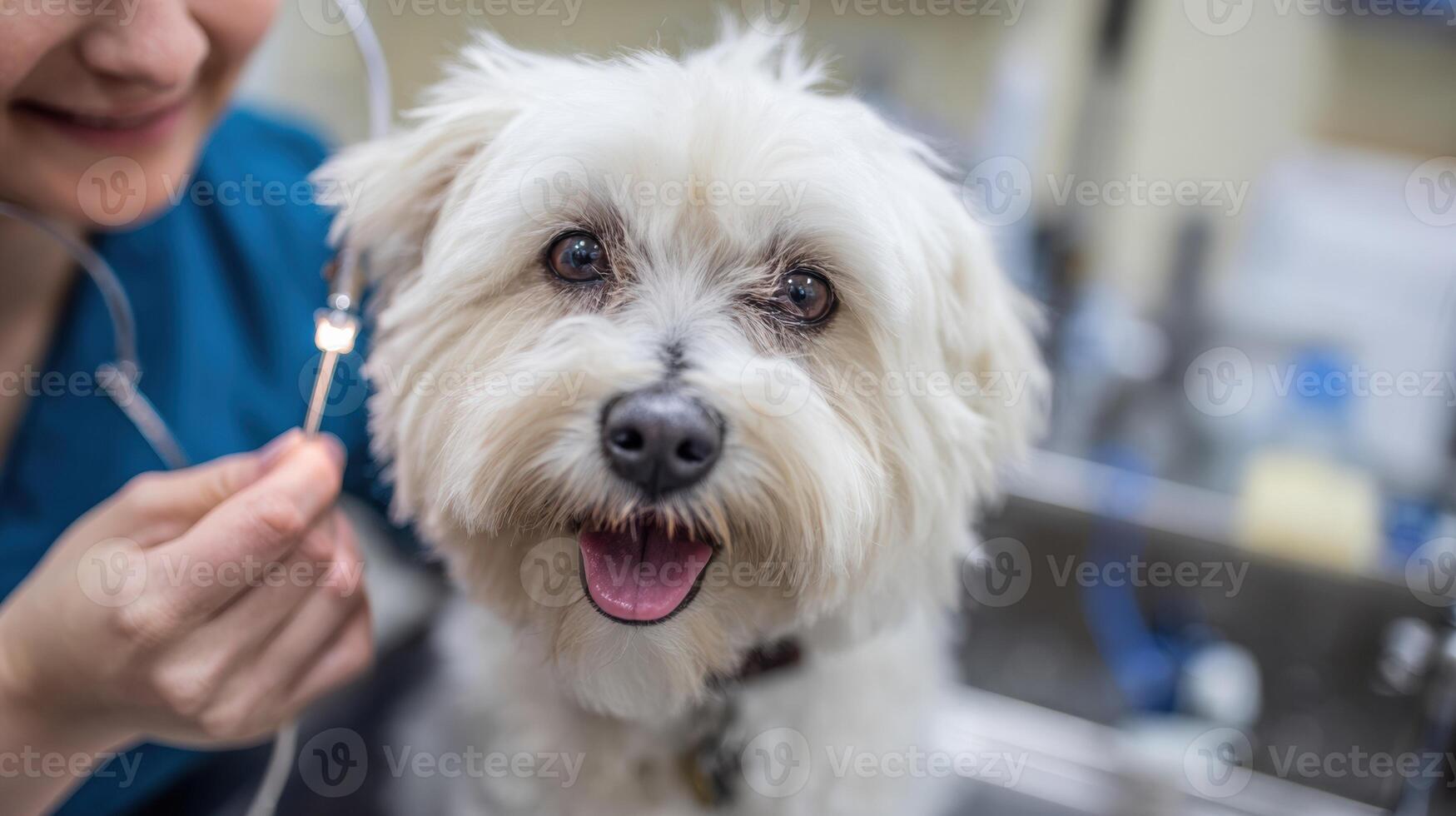 Vet Prepares for Dental Surgery Adjustment With a Dog in a Veterinary Clinic Setting photo