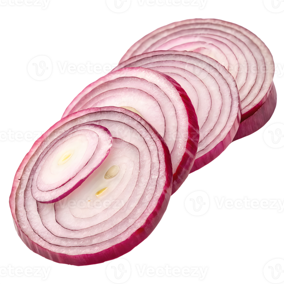 Fresh red onion rings sliced and layered isolated on transparent background png