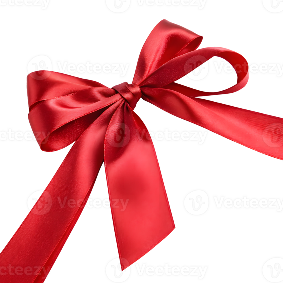 Elegant red satin ribbon bow isolated on transparent background png