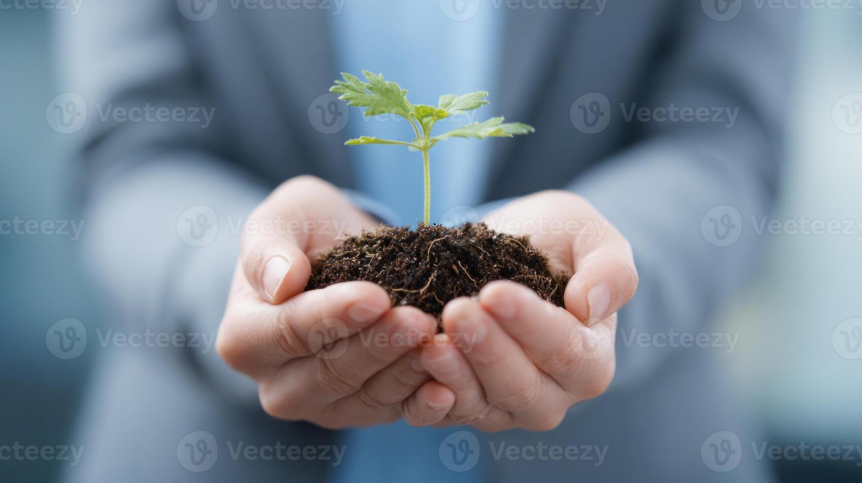 Hands holding a small sprout photo