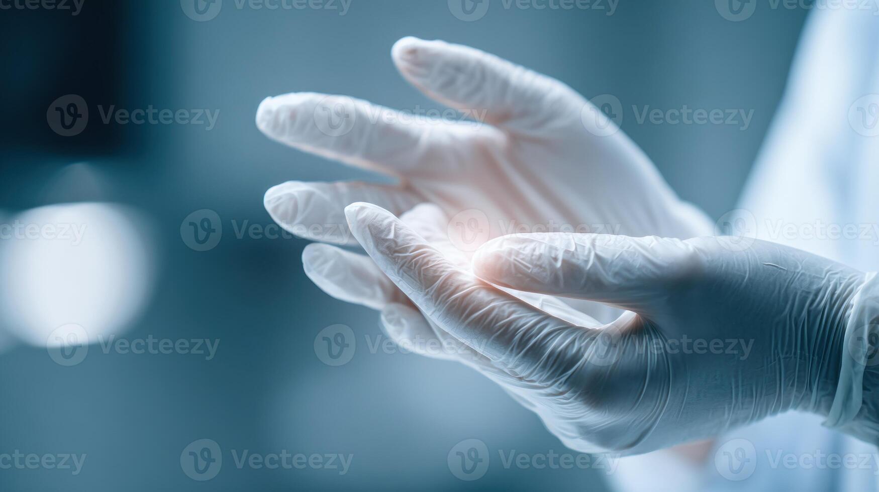 Hands in sterile white gloves photo
