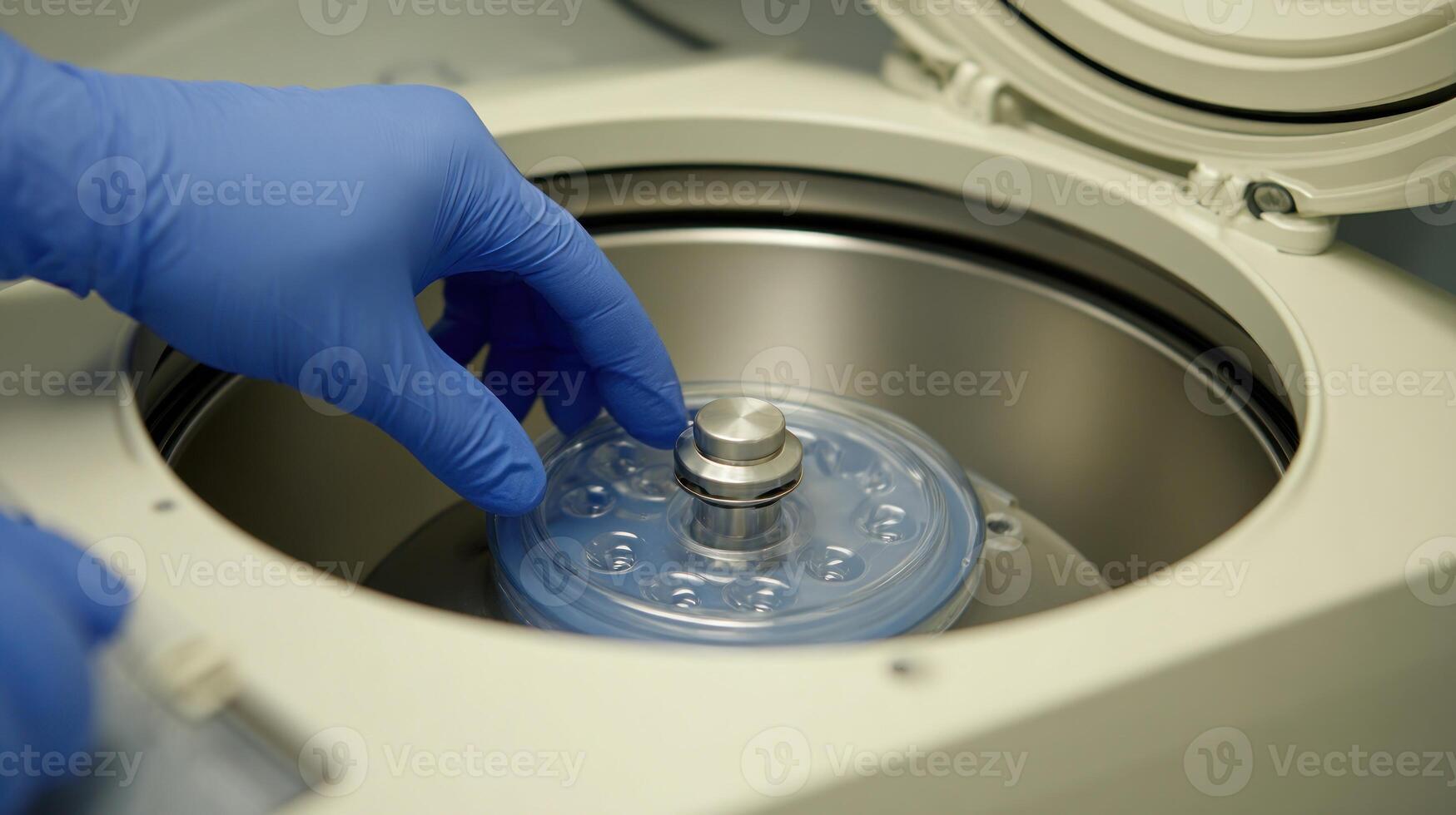 Hands in gloves working with a centrifuge photo