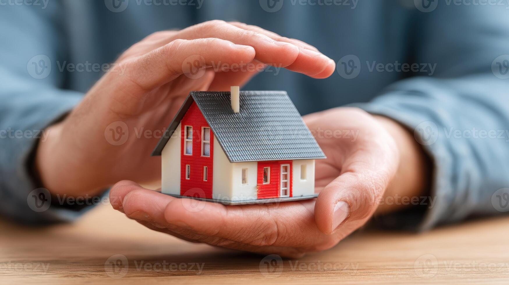 Hands gently cradling a small house model photo