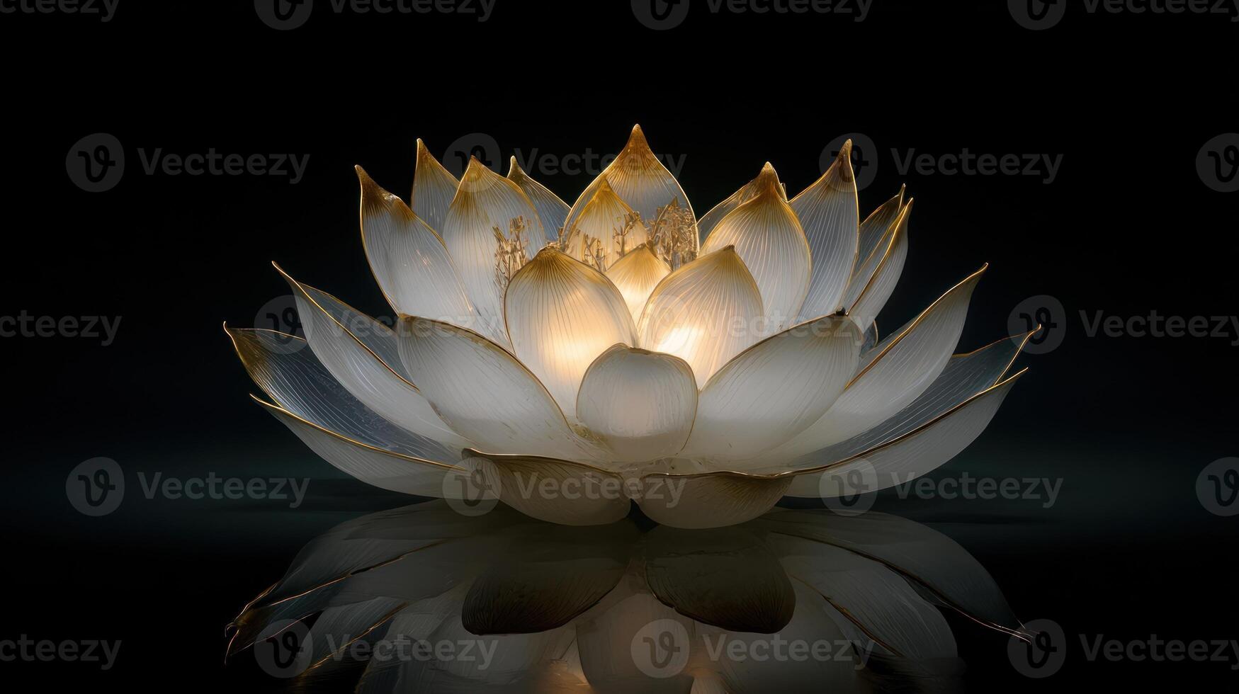 Illuminated lotus flower on dark background photo