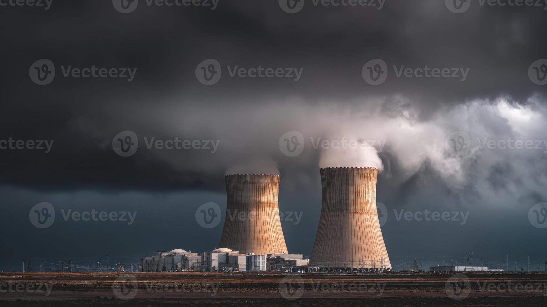 Industrial power plant under a dark storm cloud photo