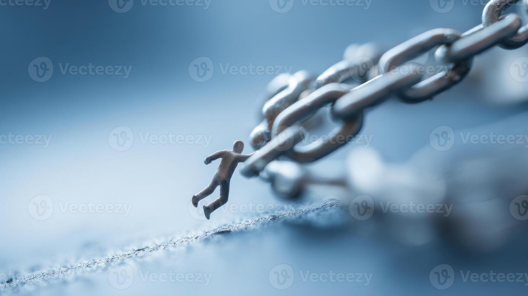 Miniature figure struggling with a chain photo