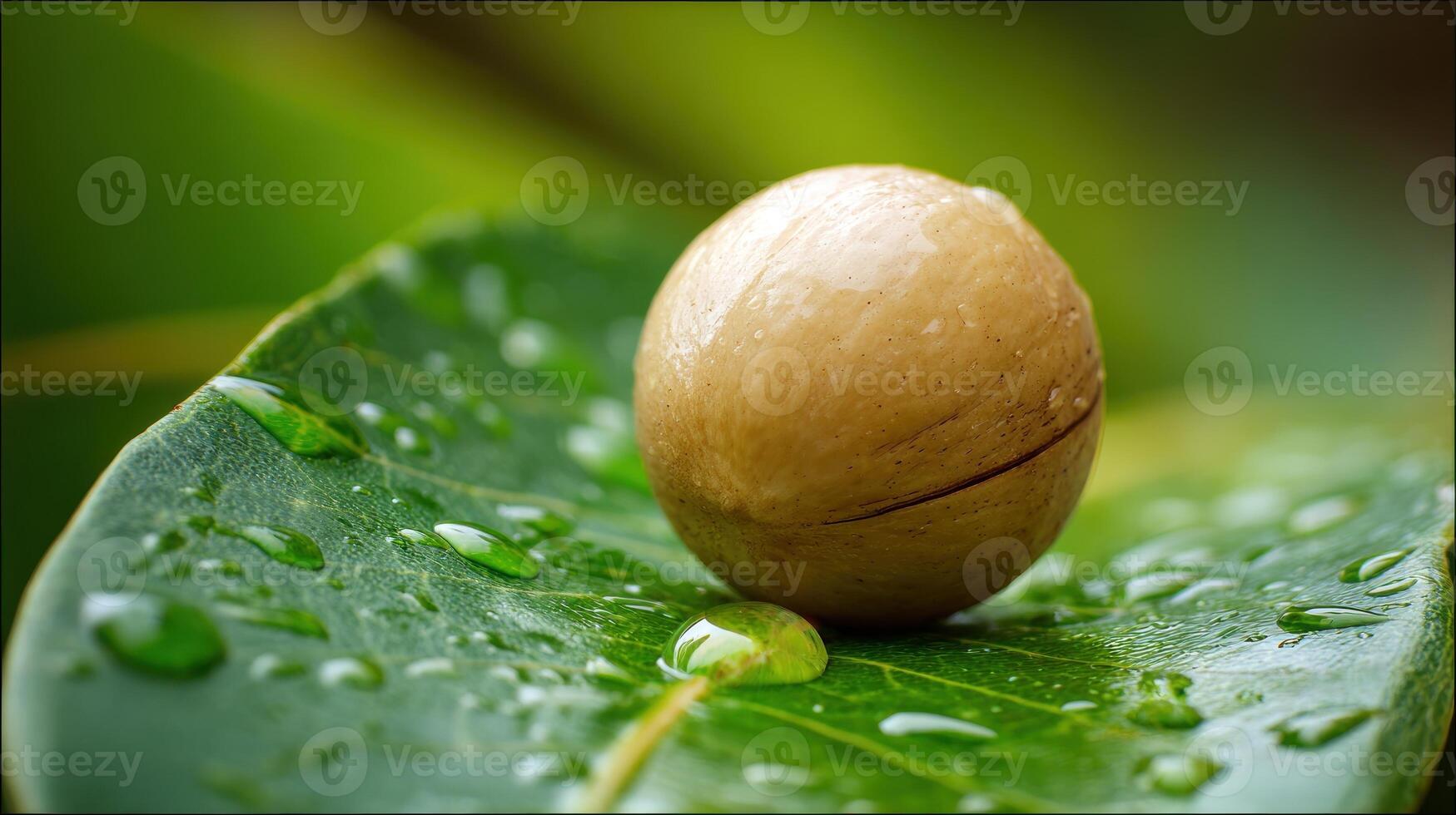 Macadamia nut on a leaf photo