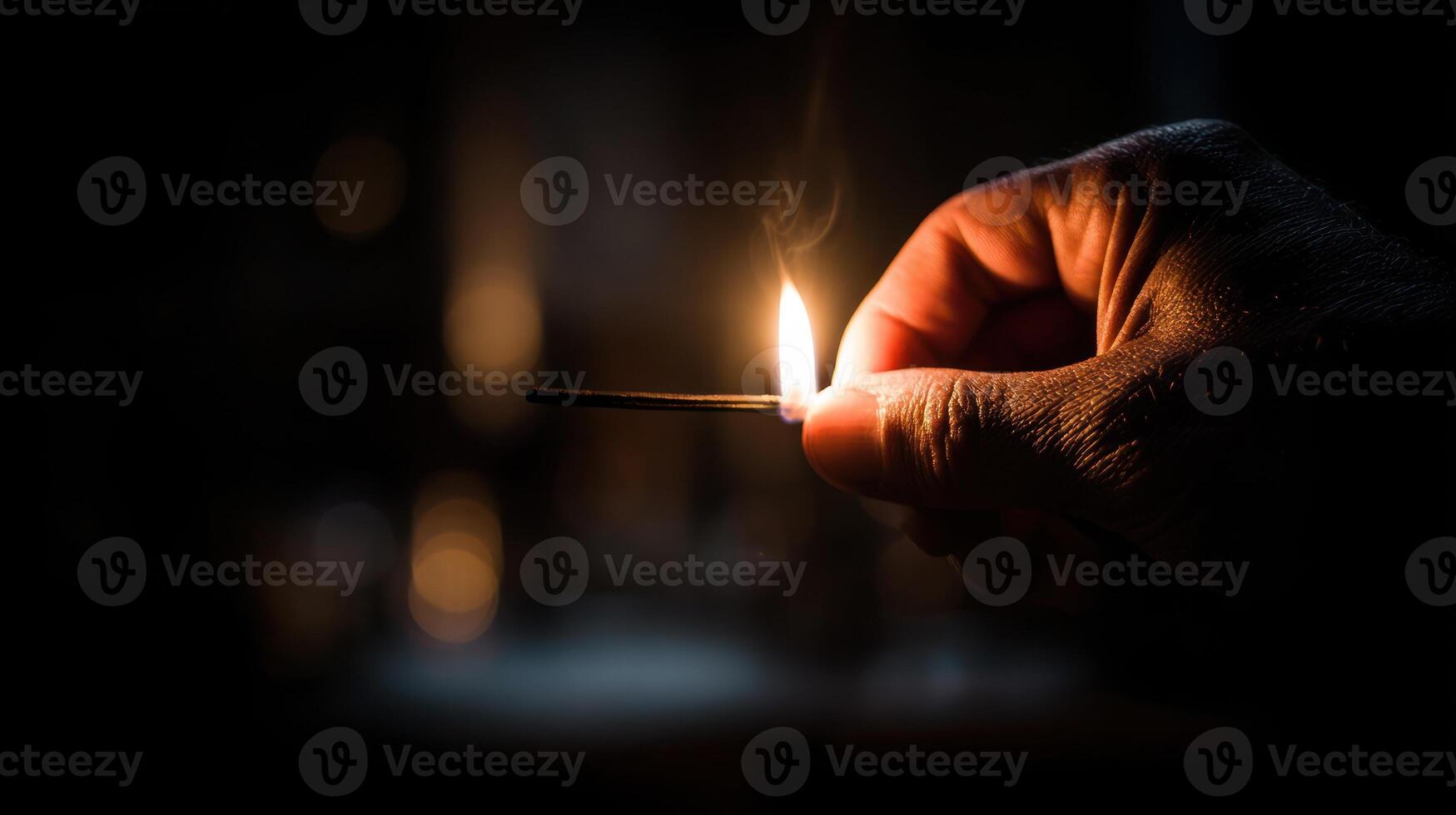 Lit match in hand photo